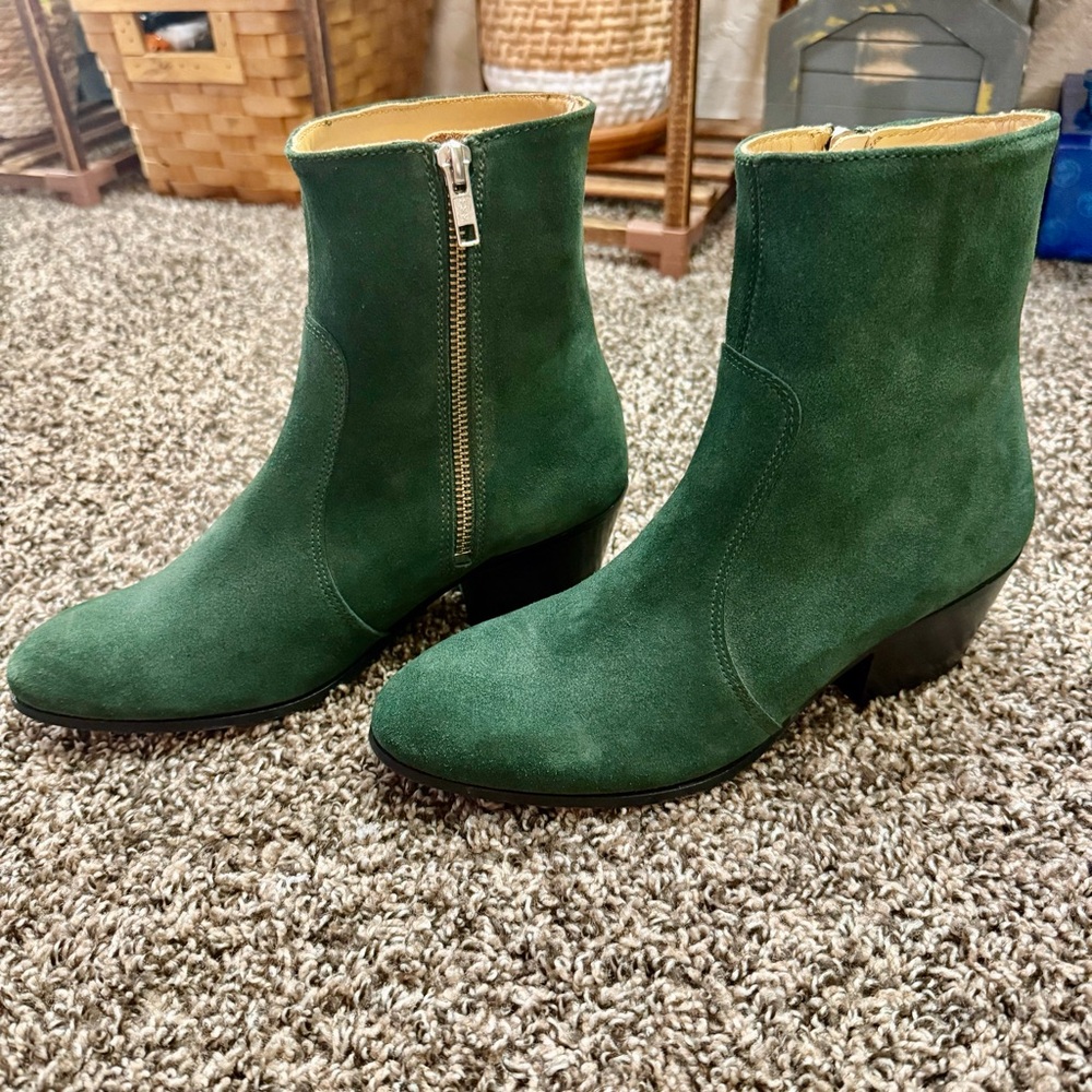 Everyday Hero Boots Zimmerman Zip Women’s 37 6.5 Green Suede Italian Leather EUC